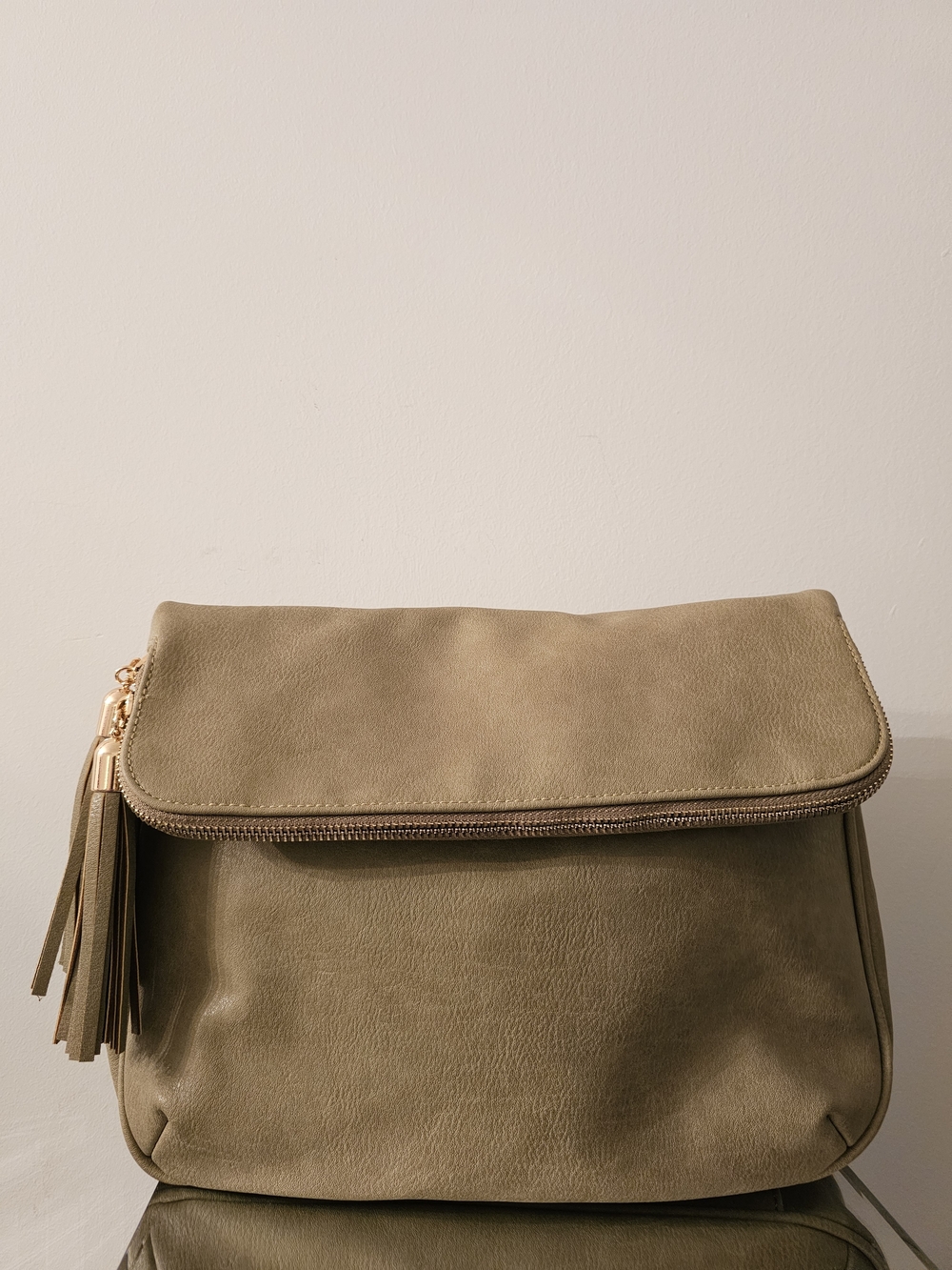 Miztique Olive Fold-Over Shoulder Bag with Tassel